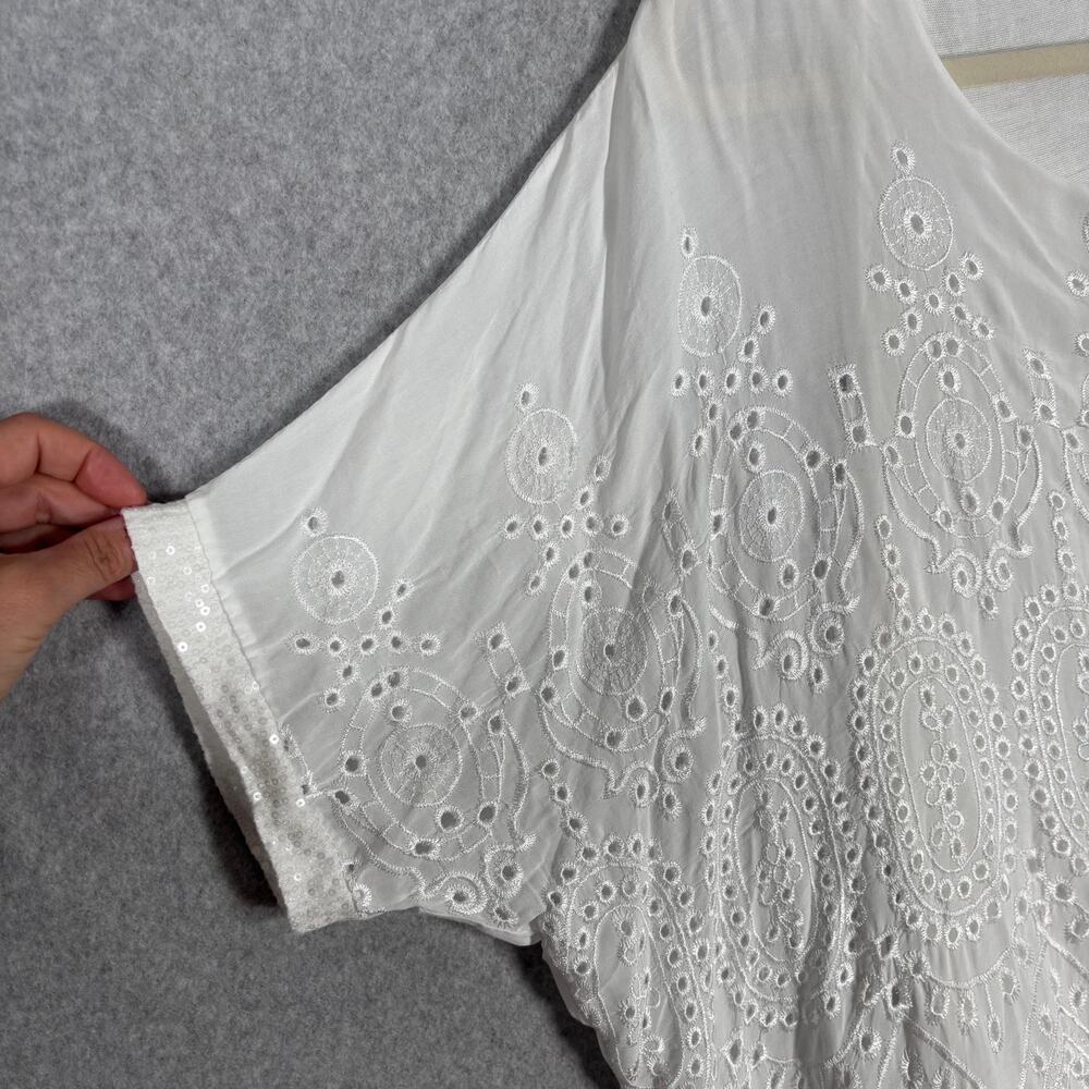 Eyelet Embroidered Top Medium Cottage Scalloped Hem Sequin Layered Made Italy - Picture 5 of 13
